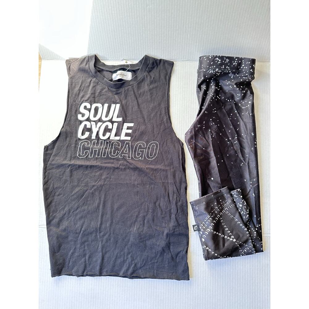 SoulCycle Black top and leggings capri sport workout set Size XS made in USA